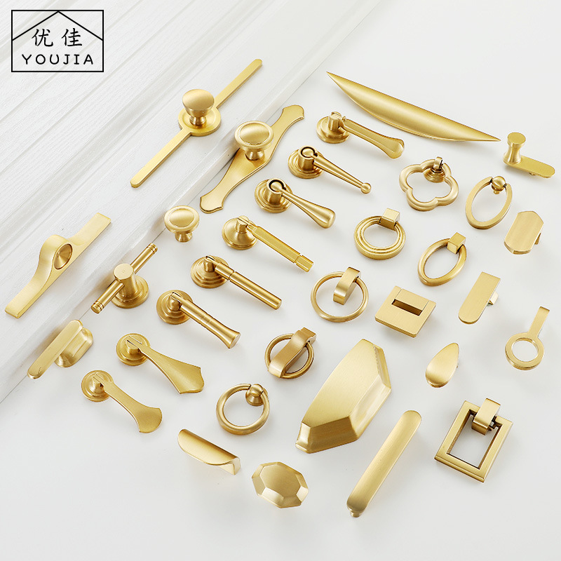 New Chinese Style Pure Copper Cabinet Door Handle Light Luxury Nordic Brass Clothes Cabinet Ring Drawer Single Hole All Copper Solid Handle