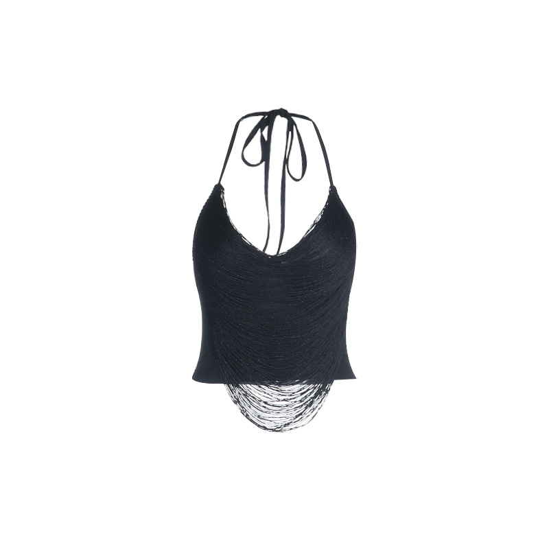 Women's Clothing Women's Halter Neck Crop Top Hot Selling Summer Style Fully Managed Tassel Sexy Vest Top For Formal & Casual For Women_ecoleips.com