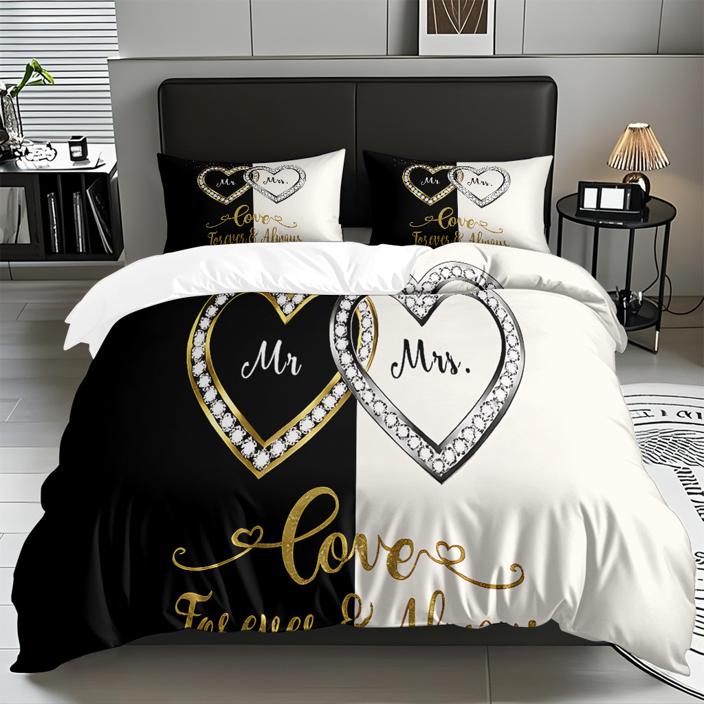 TEMU / JIT textil doméstico alfabeto digital impresión molido conjunto textil doméstico suave piel transpirable colcha cubierta de almohada combinación