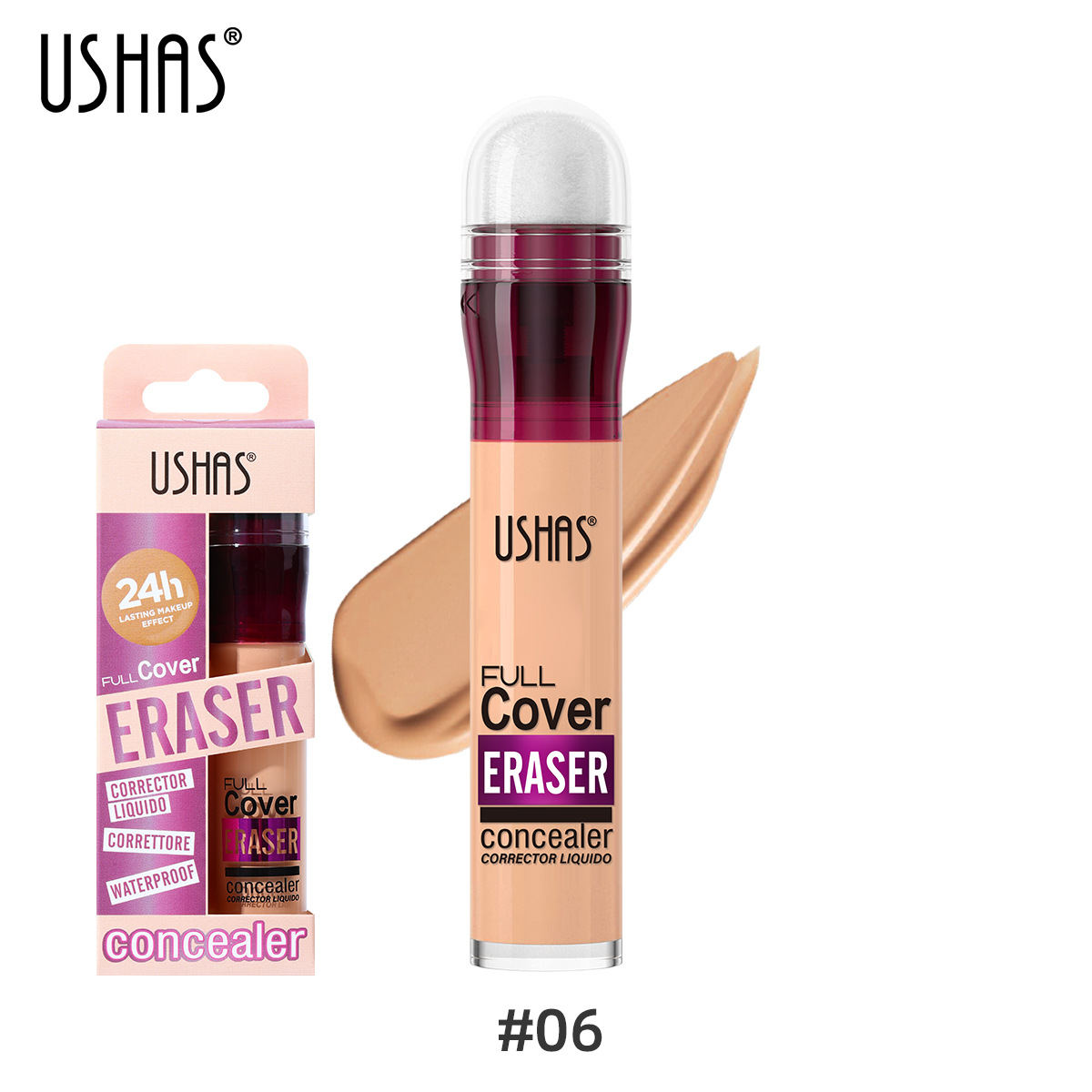USHAS Cross-border base líquida de cabeza de esponja de 12 colores con corrector de maquillaje sin maquillaje corrector impermeable conocaler