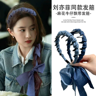 法式波点飘带发箍一体马尾编发丝带甜妹高颅顶显脸小带齿防滑头箍