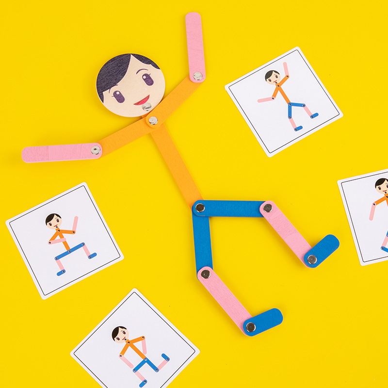 Weiweihu Wood Sports villano flexible y siempre cambiante creativo Stickman Niños Entrenamiento de coordinación mano-ojo Juguetes de madera