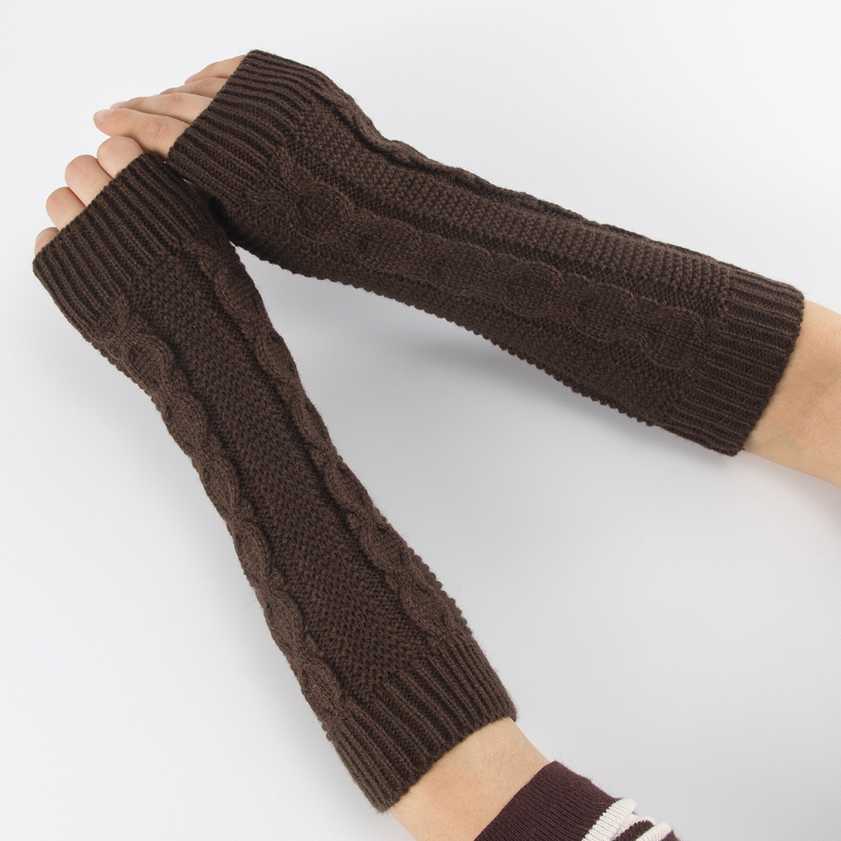 Guantes de dedos abiertos G-13 para otoño e invierno, para hombre y mujer, de lana, con medio dedo y mangas para la muñeca, tejidos y cálidos_voghion.com