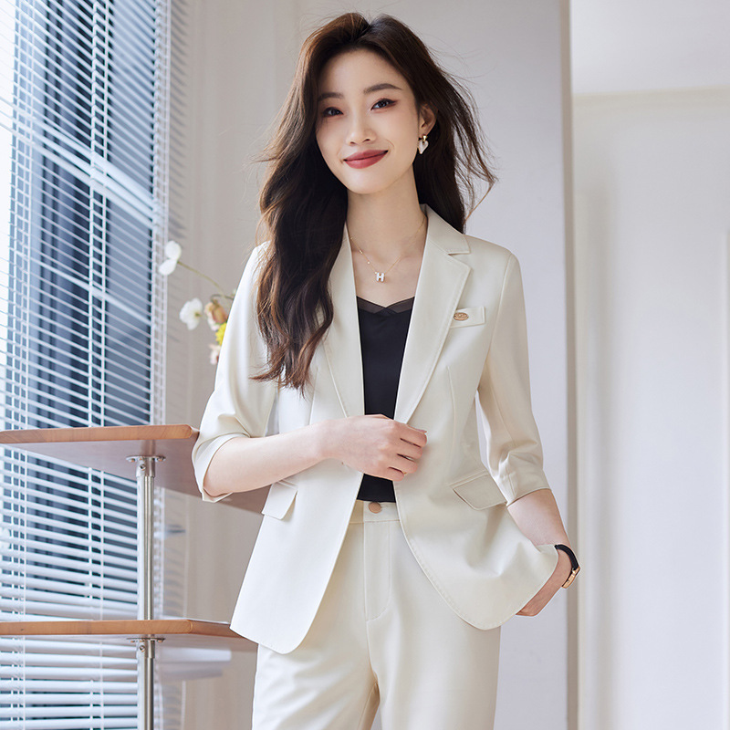 Black suit suit women's summer thin three-quarter sleeve elegant work clothes professional formal wear interview jacket Black suit suit women's summer thin three-quarter sleeve elegant work clothes professional formal wear interview jacket