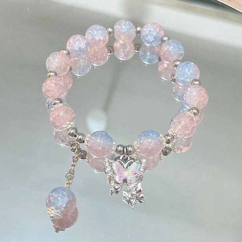 水晶の蝶のブレスレットの女性insの小さい大衆は灰色の月光の手の串のdiyのブレスレットの学生の贈り物を設計します。|undefined