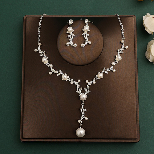 Hot sale promotional bridal jewelry wedding necklace bridal accessories bridal wedding rhinestone earrings necklace set
