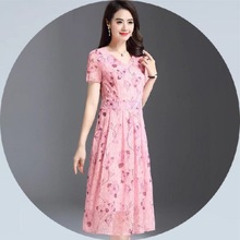 2024中年女装夏季新款连衣裙高贵妈妈夏装遮肚子裙子长款洋气衣服