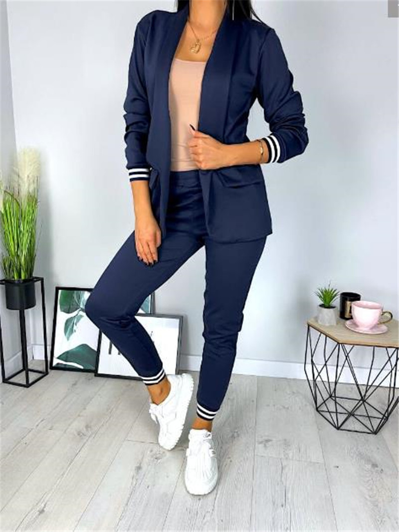 Women's clothing fashion suit casual solid color long-sleeved suit and trousers two-piece set_mkmklike.com