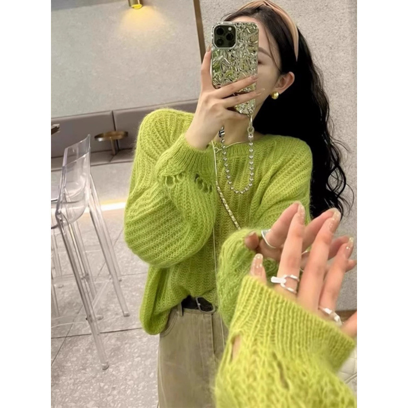 Sweater Women's 2025 Spring Mohair Sweet Style Dopamine Knitwear Fluffy Soft Waxy Green Women's Top Sweater Women's 2025 Spring Mohair Sweet Style Dopamine Knitwear Fluffy Soft Waxy Green Women's Top