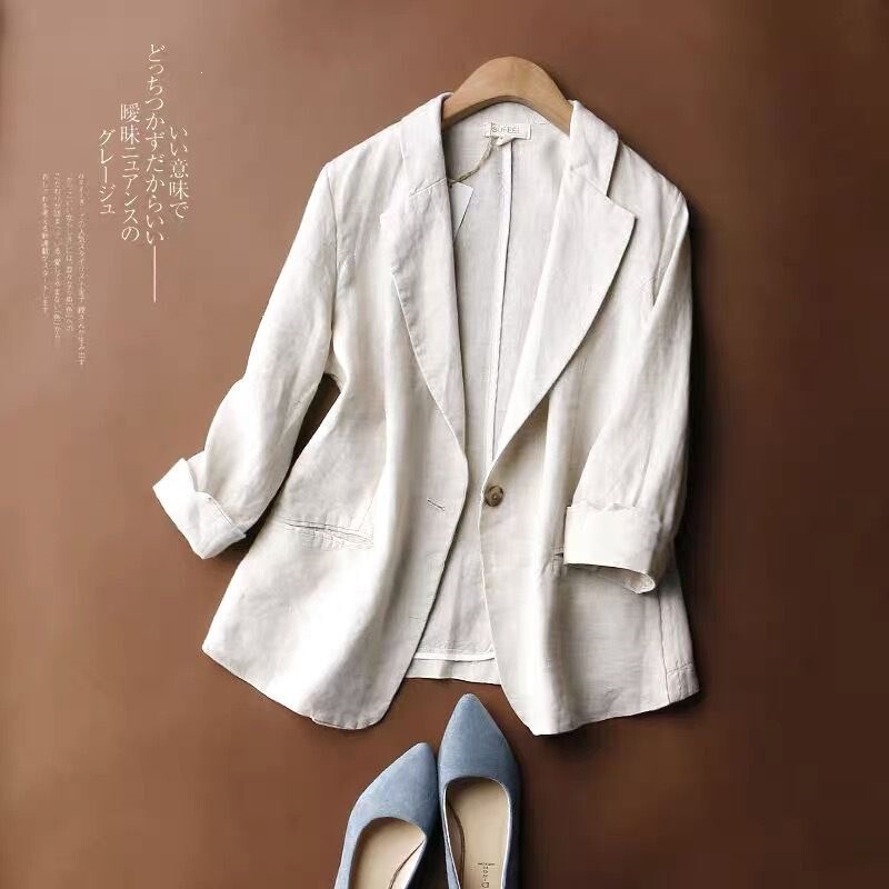 Exported Italian Surplus Stock, Store-Cut Label, Women's Cotton-Linen Jacket, Slim-Fit, Single-Button Blazer, Trendy Exported Italian Surplus Stock, Store-Cut Label, Women's Cotton-Linen Jacket, Slim-Fit, Single-Button Blazer, Trendy