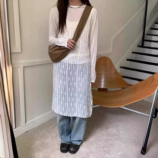 玟森online 韩系叠穿v领背心连衣裙女新款外穿蕾丝提花裙子91075