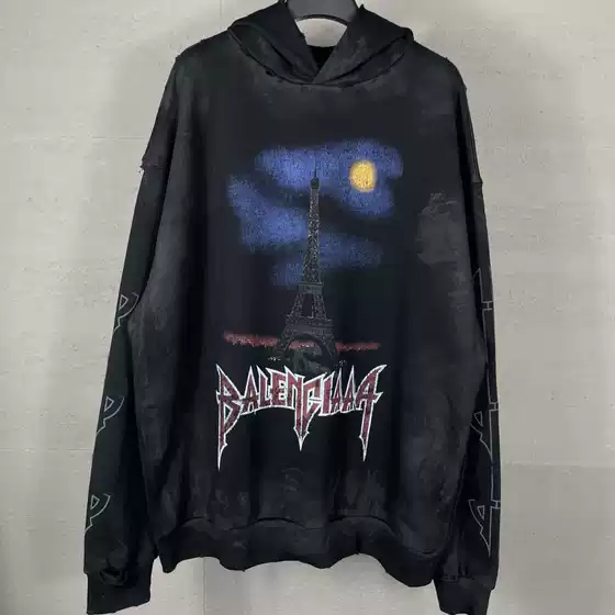 High version Paris B family Eiffel Tower family sweater hoodie men's and women's same loose OS style sweater