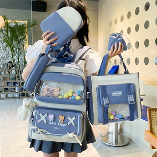 新款大容量女孩书包韩版可爱百搭拼色双肩包潮撞色小学生背包批发