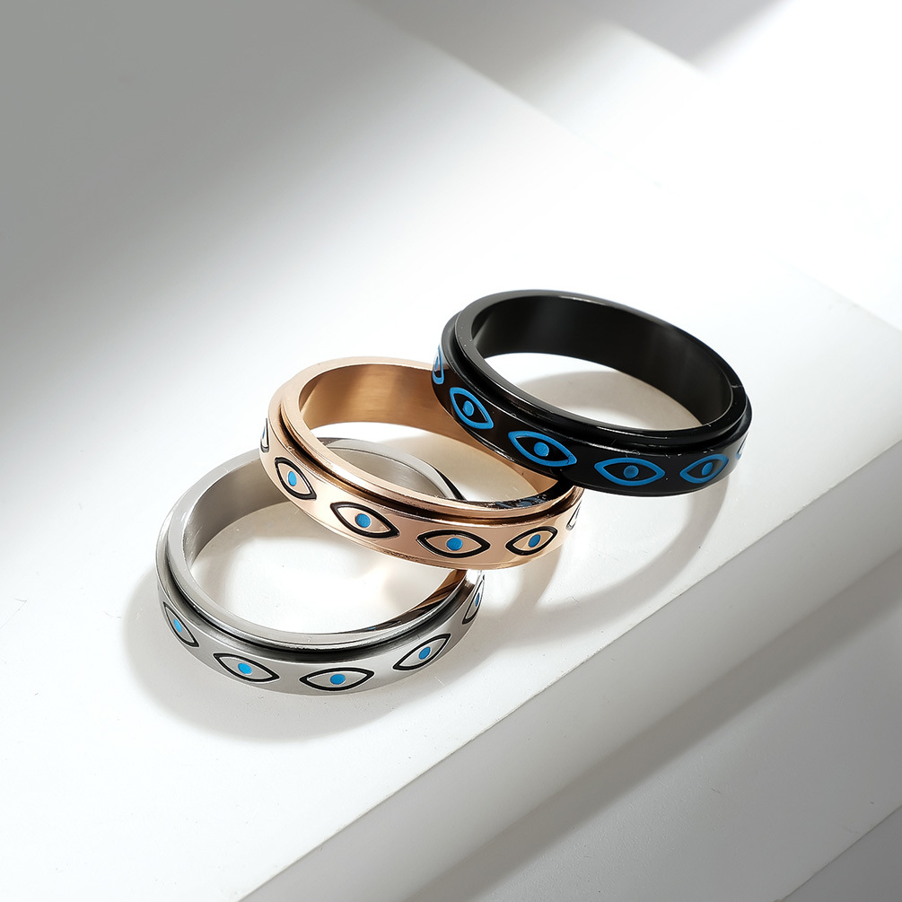 Cross-border Amazon Horus ojo anillo giratorio de acero inoxidable para aliviar la ansiedad nicho joyería personalizada