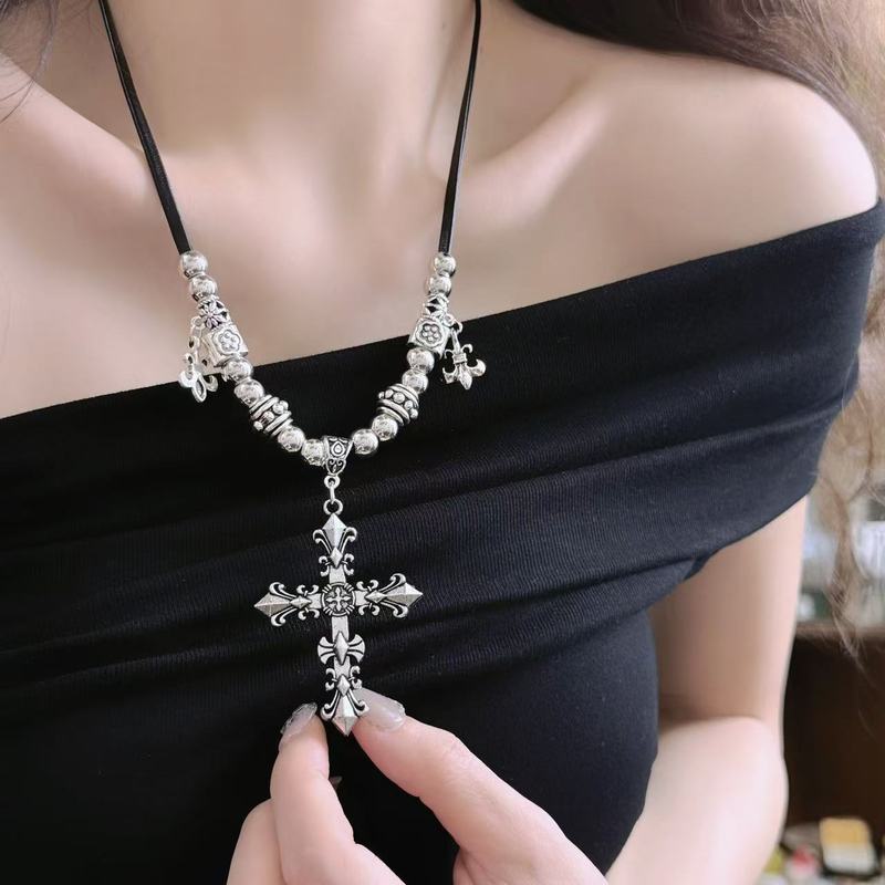 美式嘻哈风克克十字花项链女辣妹小众设计锁骨链高级感毛衣链配饰|undefined