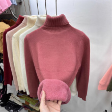 欧货简约一体绒毛衣女冬季2025加绒加厚内搭堆堆高领打底衫百搭潮