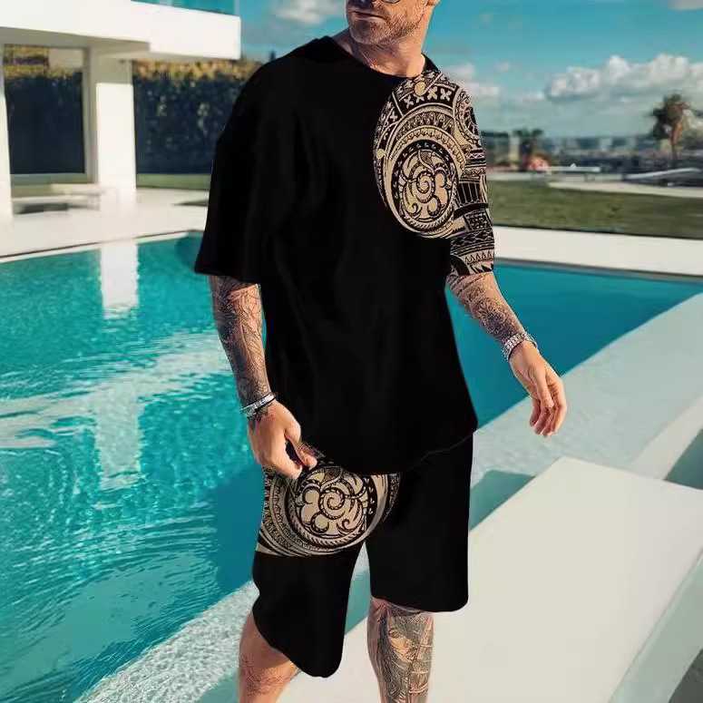 Comercio exterior europeo y americano nueva ropa de hombre traje 3D Amazon transfronteriza calle casual hombres pantalones cortos manga corta Camiseta cuello redondo