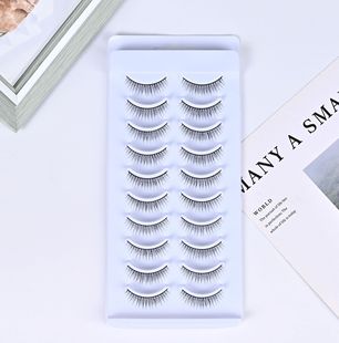 Korean Girl Group Fairy False Eyelashes Natural Slender Cross Curl Nude Makeup Face Stem Stage Daily 10 Pairs