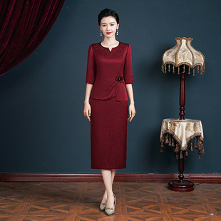 Mother's Wedding Dress dress Red Mother-in-law Wedding Dress Cheongsam Wedding Dress Celebration Large Size Dress