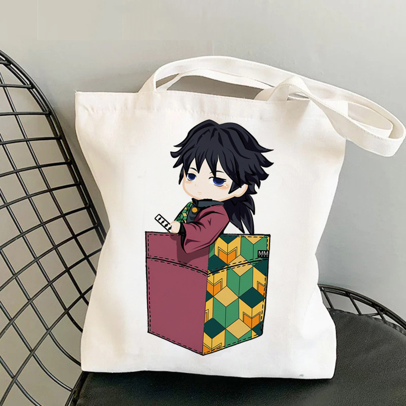 Comercio exterior transfronterizo Demonio Slayer impresión bolsa de lona Harjuku bolsa de hombro moda bolsa de compras portátil en stock