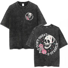 Funny Skeleton Muscle Mommy Gym Washed T-shirt Powerlifting