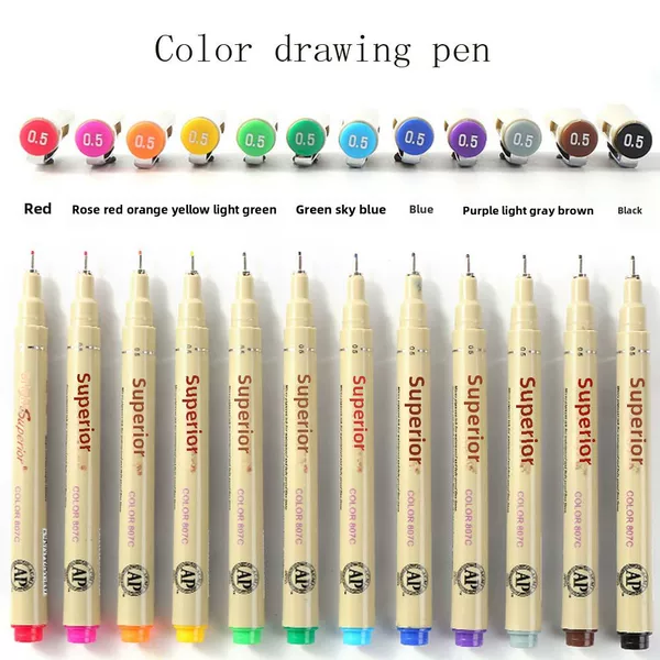 Color needle pen Xiupu waterproof drawing edge hook line student hand-painted water-based needle pen suit anime drawing edge needle pen