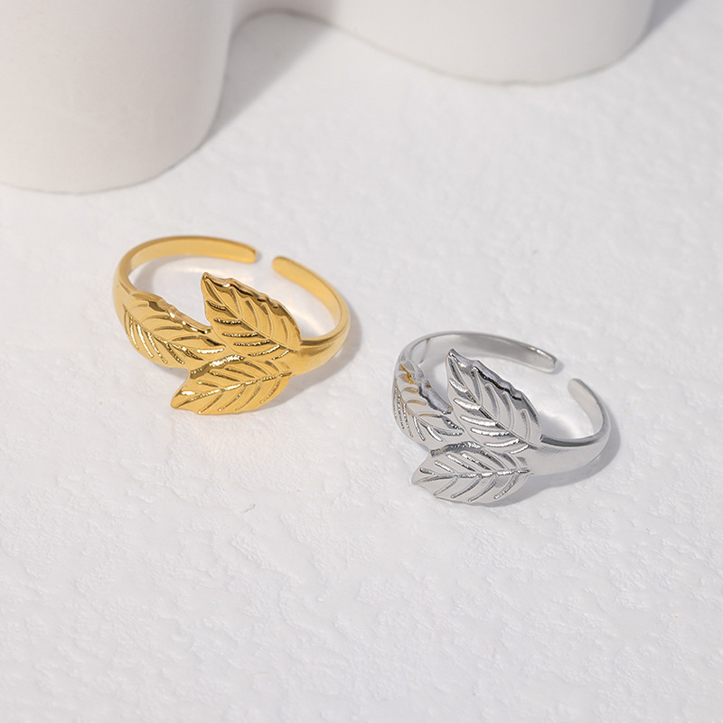 Simple Style Leaf Stainless Steel Open Ring 1 Piece