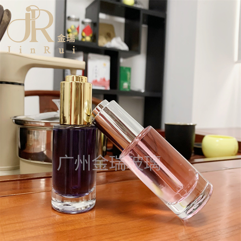 厂家现货30毫升旋转压泵滴管瓶50ml厚底滴管精华瓶按压精油分装瓶