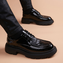 皮鞋男款2025新款真皮厚底增高商务休闲英伦圆头打孔夏季发泡轻底