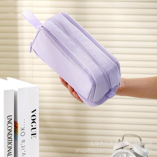 Double-layer double-opening window pen bag, minimalist monochrome large-capacity multi-functional storage bag, suitable for primary school students, durable stationery storage bag