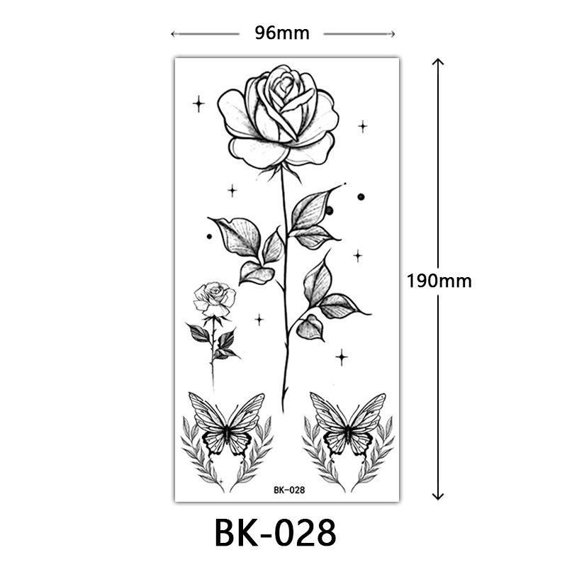 クロスボーダー特別供給スケッチフラワータトゥーステッカースケッチタトゥーステッカーバラの花黒と白の花タトゥー|undefined