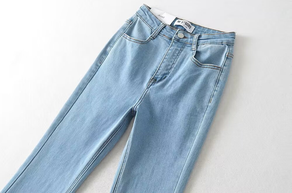 YPFF Trendy Women's Autumn New European And American Style Fashion Washed High-Waisted Slim-Fit Butt-Lifting Slight_ecoleips.com