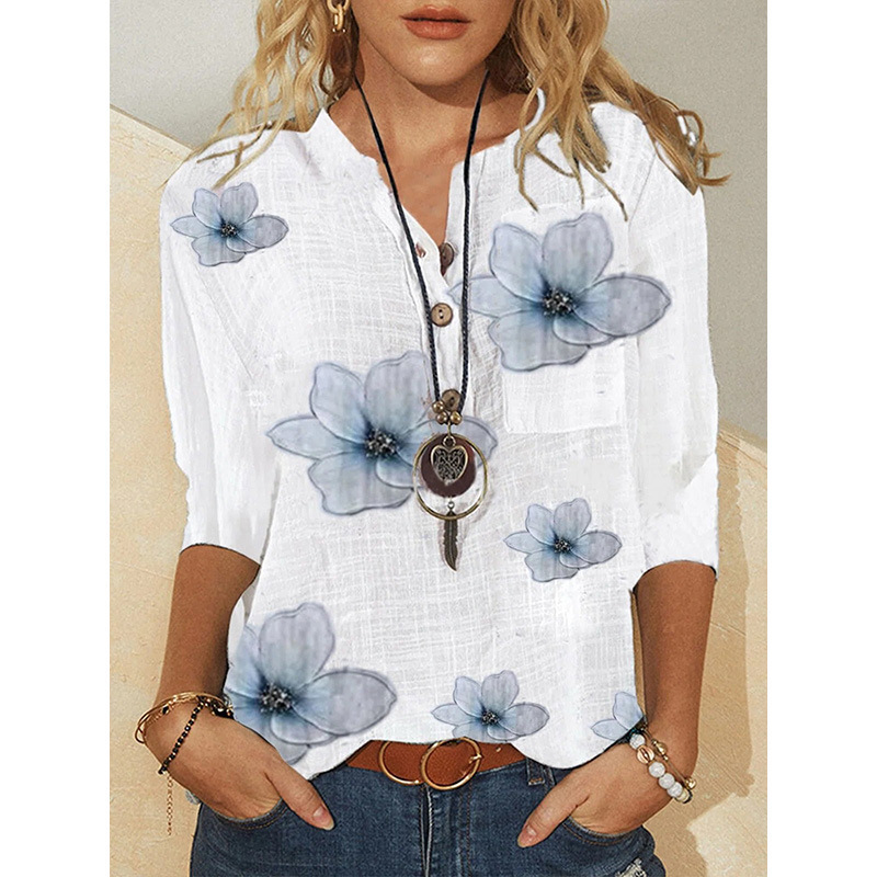 295713 cross-border foreign trade Amazon explosions Europe and the United States large size flower printed half sleeve shirt summer top women