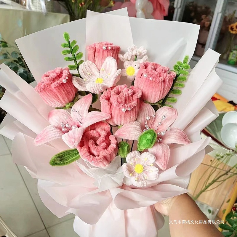 扭扭棒花束玫瑰花手工编织diy材料包送闺蜜女友百合花情人节礼物|undefined