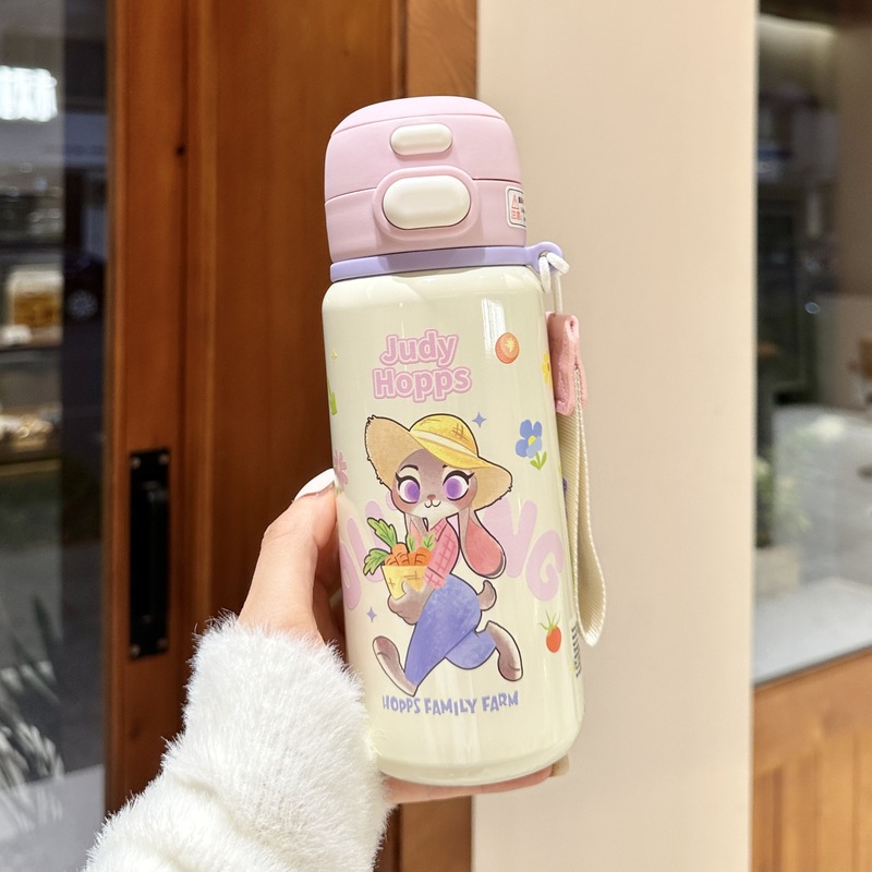 疯狂动物城儿童保温杯新款朱迪尼克史迪奇高颜值水杯学生双饮吸管|undefined