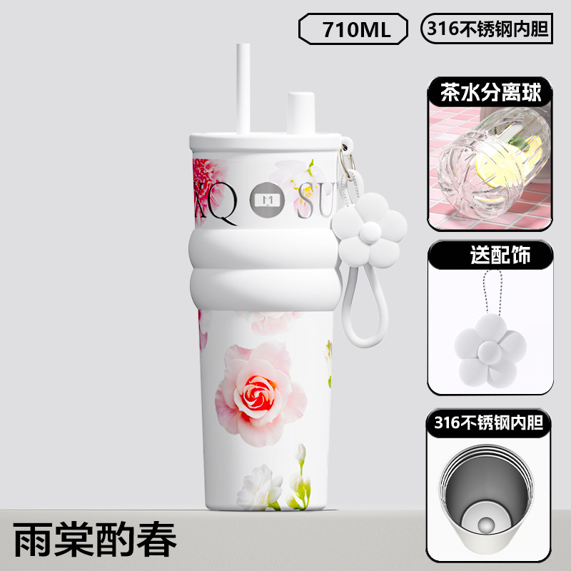 保温カップ男女の高颜値新型大容量陶磁器内胆車載ストローコップ夏携帯コップ|undefined