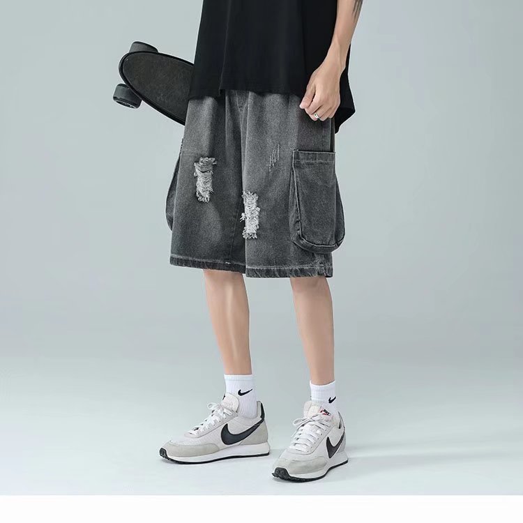 Retro blanco para hacer viejos pantalones cortos de vaqueros de verano para hombres nuevos 2026 sueltos grandes pantalones de moda de piernas anchas
