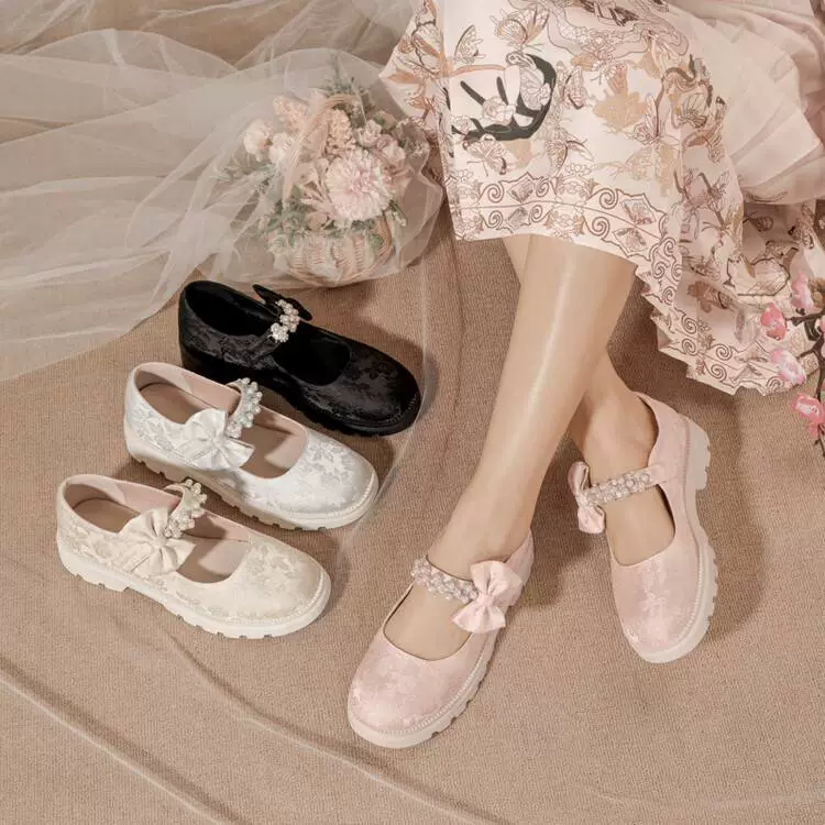 Summer Hanfu, cheongsam, retro shoes with bow
