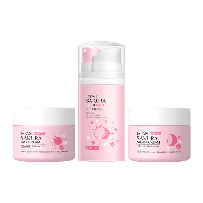 Nuevos productos transfronterizos LAIKOUFENYIQUIYUM combinación de flores de cerezo leche caracol paquete de cuidado de la piel comercio exterior en stock