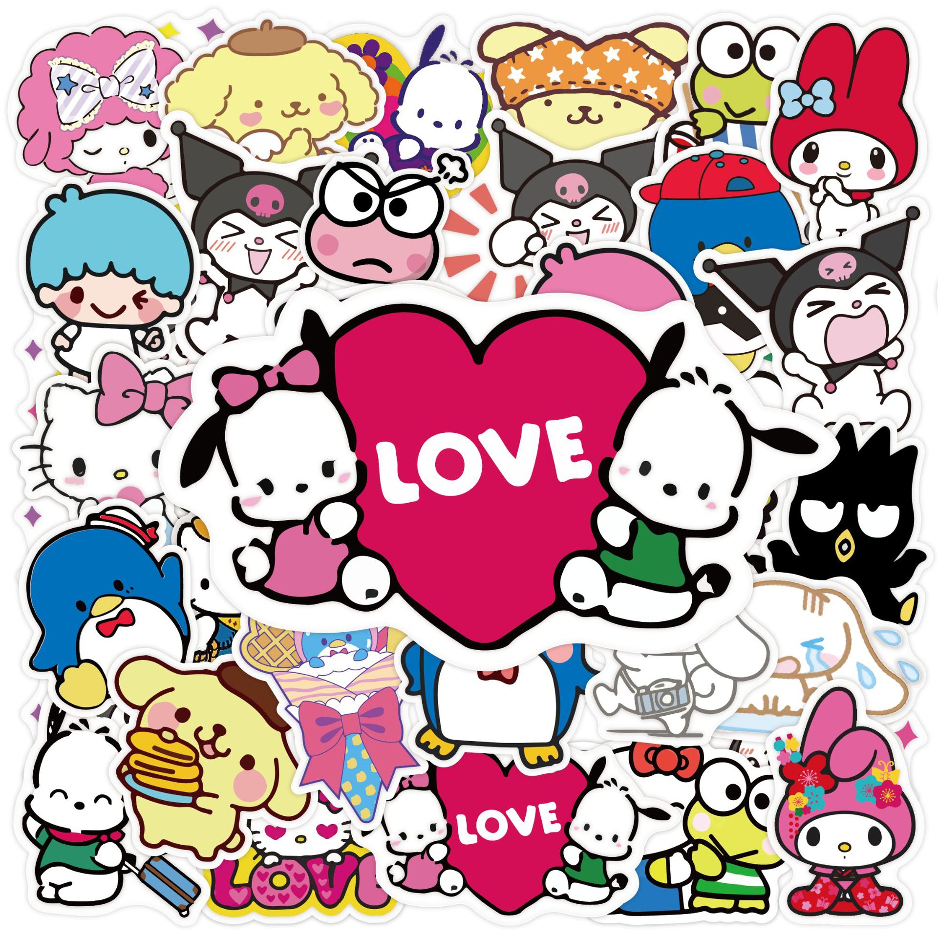 50 pegatinas de dibujos animados de Sanrio PVC adhesivo impermeable pegatinas lindo DIY mano cuenta pegatinas niños pegatinas