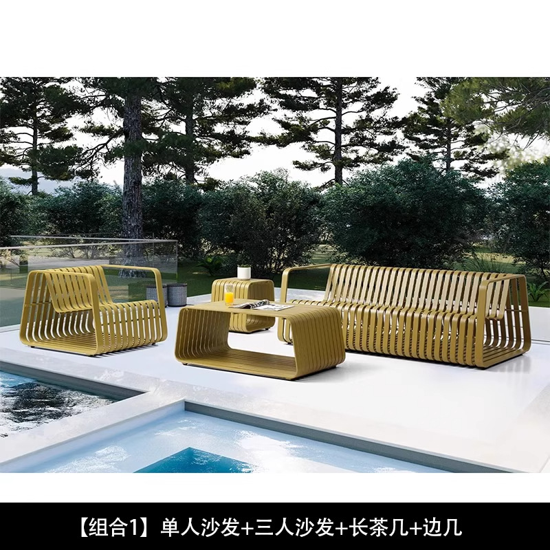 Sofá al aire libre mesa de té combinación de aleación de aluminio a prueba de agua y protección solar Jardín hotel piscina patio ocio al aire libre Vina