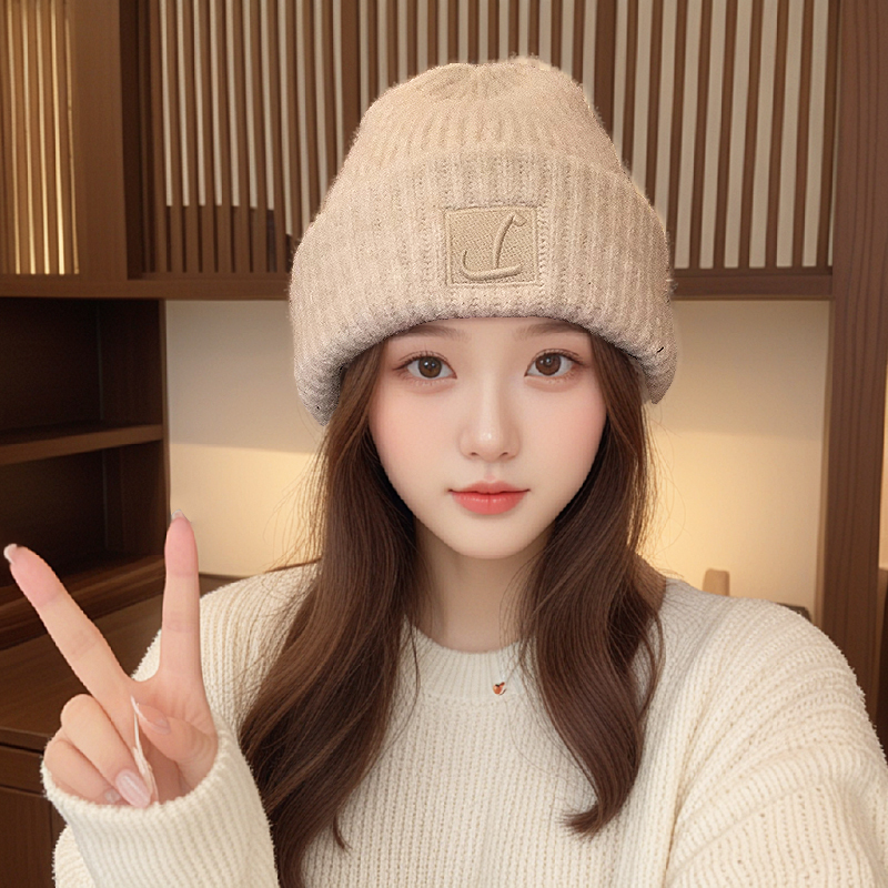 秋冬季新款毛绒保暖毛线帽护耳堆堆帽显脸小针织冷帽女大头围帽子|undefined