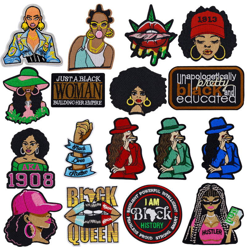 Cross-Border Exclusive African Culture Embroidery Patches for Sisterhood Unapologetically Fabric Patches for Clothing and Bags Hot Patches