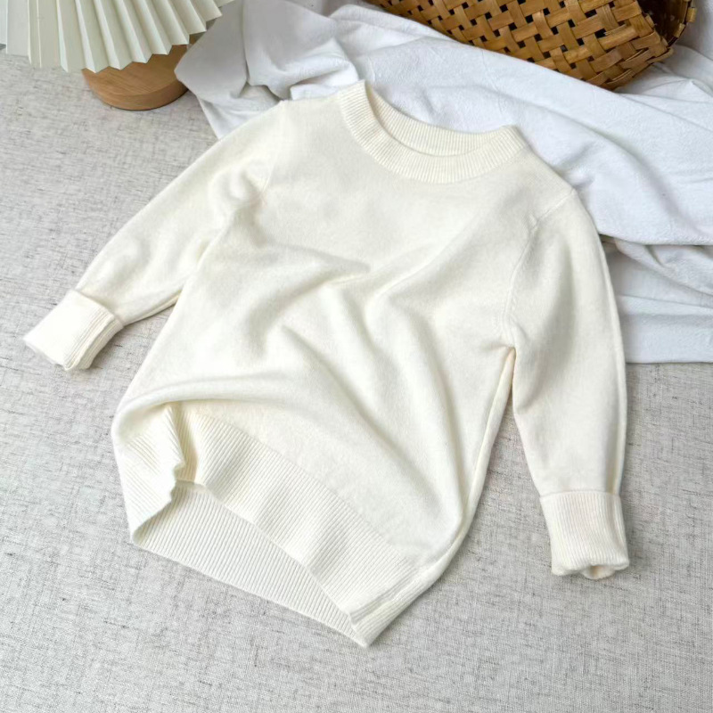 Suéter de lana de otoño y invierno, suéter de cuello redondo para niños y niñas, camisa de fondo, camisa de punto para bebés