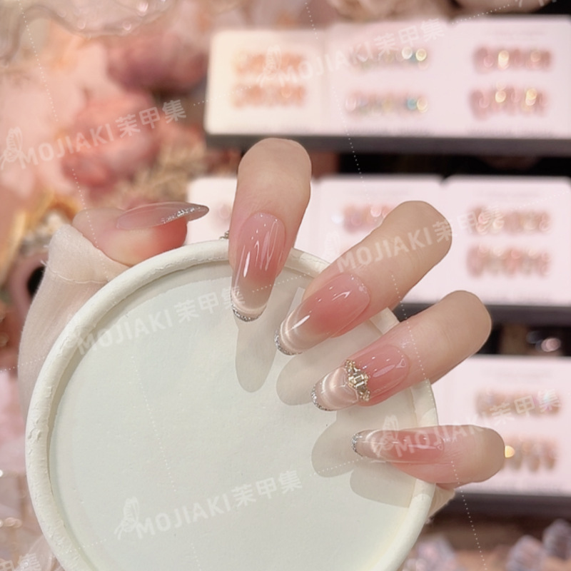 【Thousand Gold】Fingertip Cat Eye Daily Whitening Diamond-Studded Wearable Nail Versatile Ins Style Nail Tips
