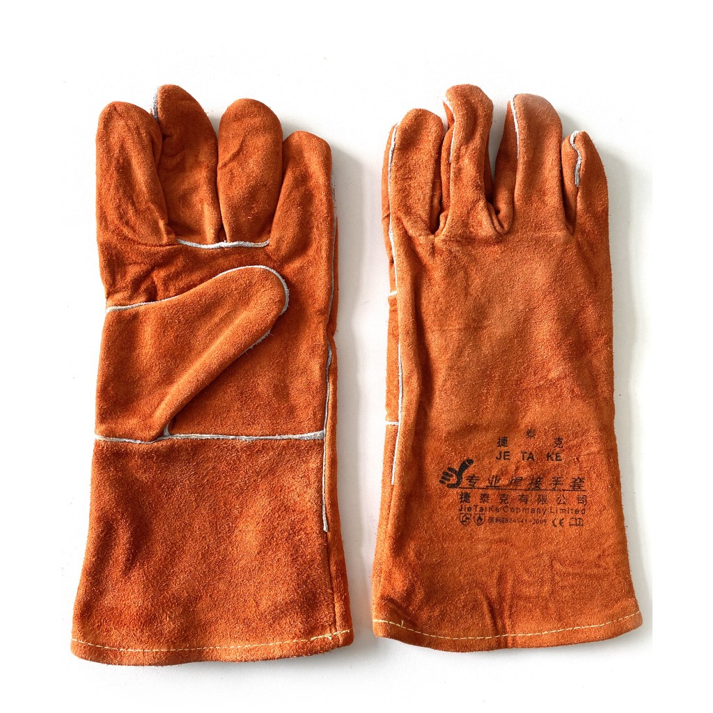 电焊劳保手套牛皮长款牛皮耐磨手套真牛全棉内里34cm红色焊接手套
