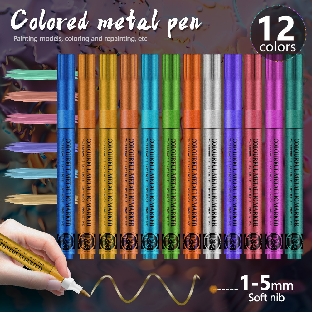 Cross-border New Product Metal Acrylic Marker Pen Soft Head Nail Art Painting Model Coloring Pen Hand Account Graffiti Paint Pen