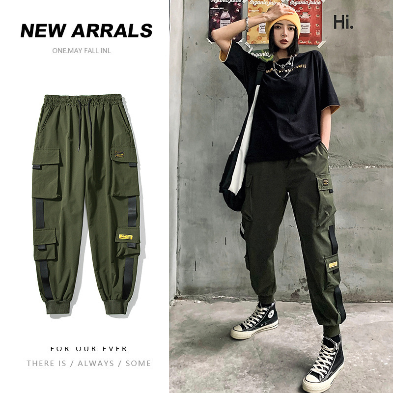 Verano Delgado mono multi-bolsillo de la pareja de Los hombres sueltos pantalones harén atados al tobillo pantalones casuales de moda del todo-fósforo recortada