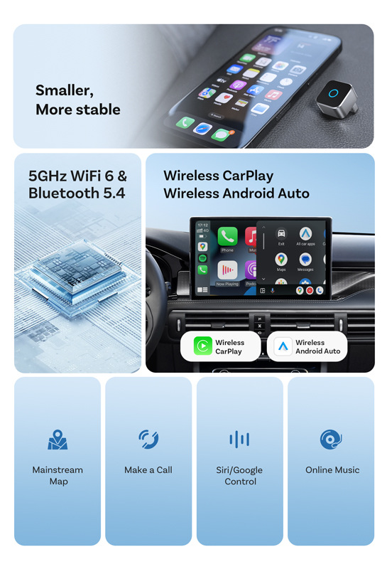Cross-Border New Product Metal Mirror Carplay Adapter Carplayandroip Auto Two-In-One Adapter