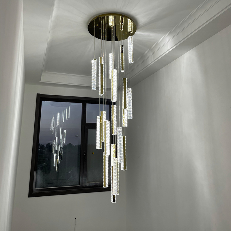 escalera de la villa chandelier cristal lujoso gran dúplex loft largo chandelier vacío dúplex chandelier chandelier